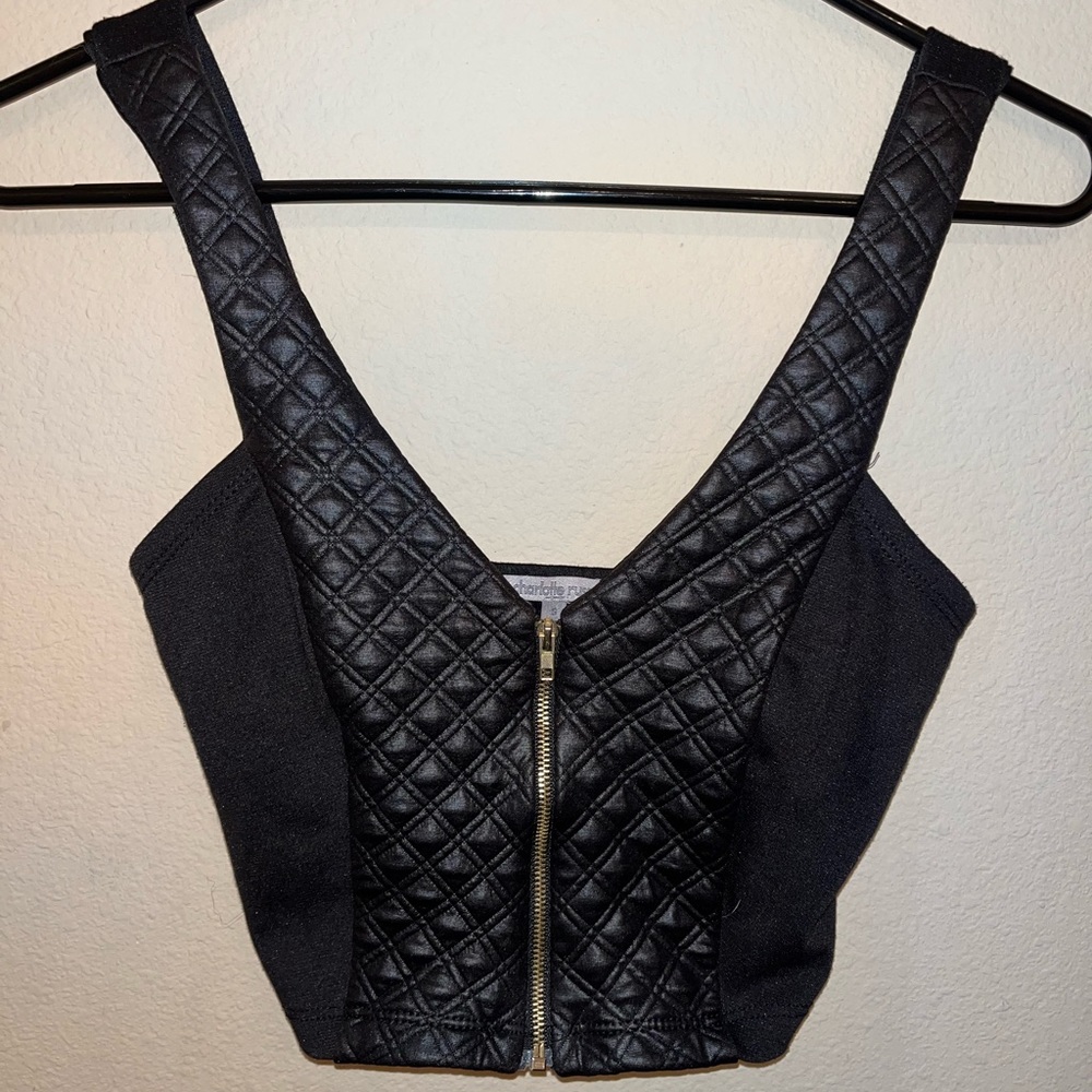 Charlotte Russe black pleather zip up crop top